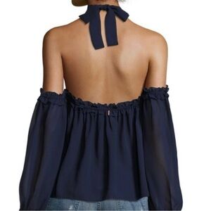 NEW! MISA Los Angeles White "Livey" chiffon top with ruffled trim